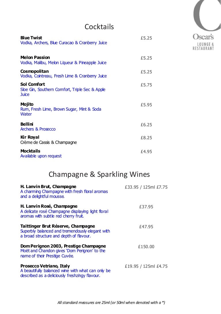Drinks Menu
