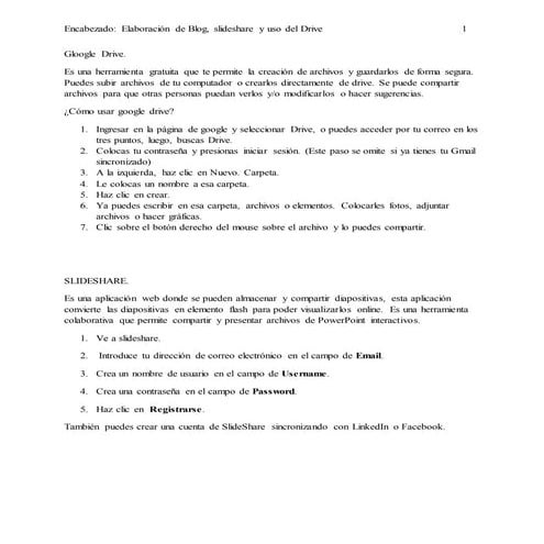 GOOGLE DRIVE Y SLIDESHARE | DOCX