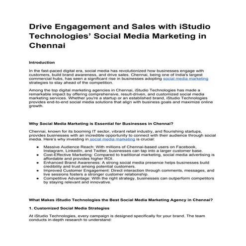 Drive Engagement and Sales with iStudio Technologies’ Social Media Marketing in Chennai.docx
