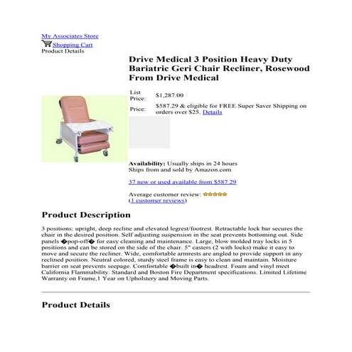 Drive medical 3 position heavy duty bariatric geri chair recliner, rosewood