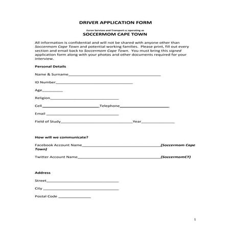 Driver  Application  Form 2010