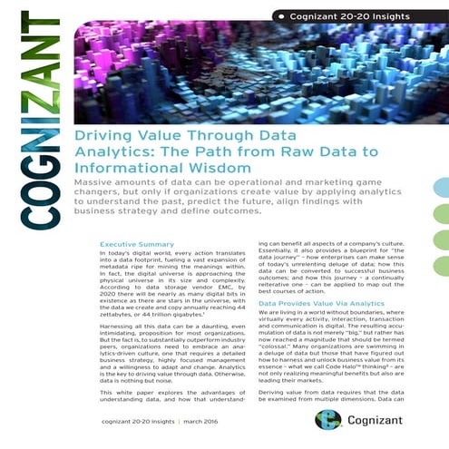 Driving Value Through Data Analytics: The Path from Raw Data to Informational...