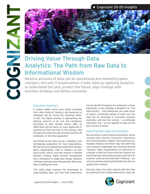 Driving Value Through Data Analytics: The Path from Raw Data to Informational...