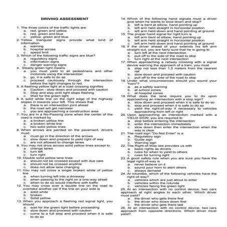 DRIVING NC II SAMPLE ASSESSMENT QUESTIONS