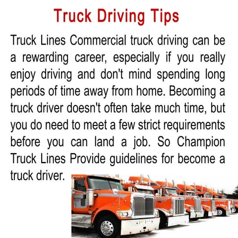 Truck Driving Tips | Champion Truck Lines | PPT