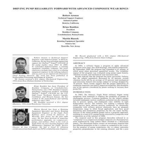 Driving pump reliability forward in refineries with advanced composite wear r...