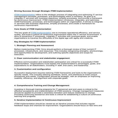 Driving Success through Strategic ITSM Implementation