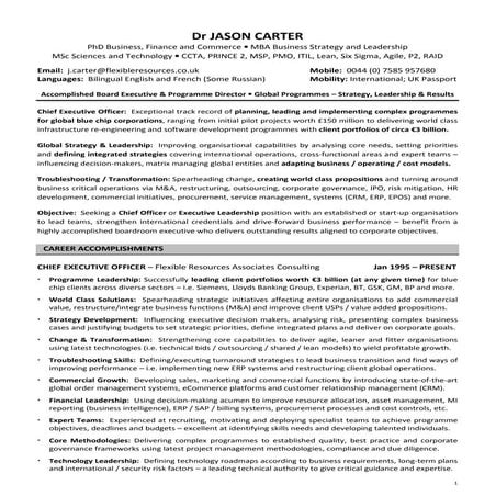 Dr Jason Carter CV Chief Executive Officer And Global Programmes ...