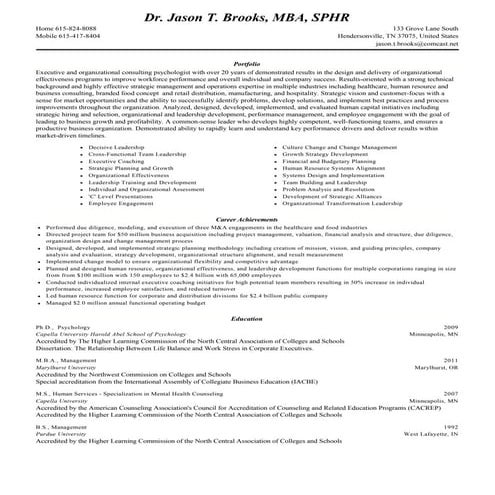 Dr Jason Brooks Executive Resume