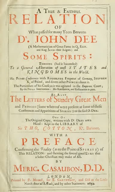 Dr John Dee -  Communications With Spirits - Free Ebook