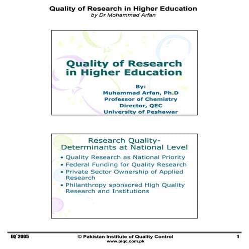 HEC ROLE IN RESEARCH PRODUCTIVITY AND QUALITY | PPTX