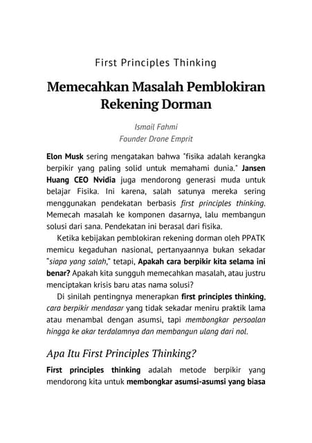 First Principles Thinking - Memecahkan Masalah Judol dan  Pemblokiran Rekening Dorman