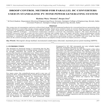 Droop control method for parallel dc converters used in standalone pv wind po...