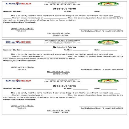 Drop out-form template