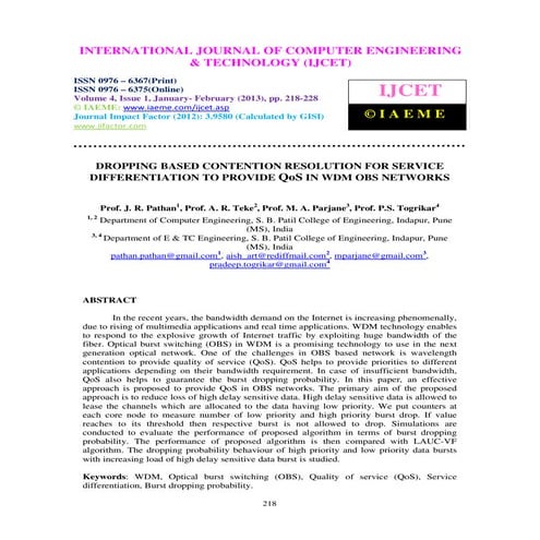 Dropping based contention resolution for service differentiation to provide qo s