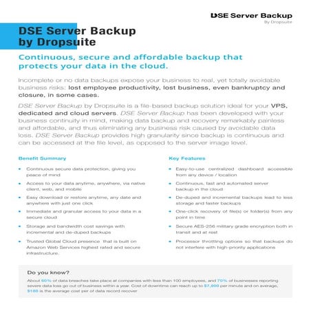 Dropsuite Datasheet for DSE Server Backup