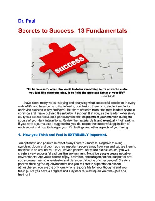 Dr. Paul Secrets to Success: 13 Fundamentals
