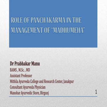 ROLE OF PANCHKARMA IN MADHUMEHA ( DIABETES MELLITUS)