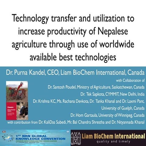 Technology transfer and utilization to increase productivity of Nepalese agri...