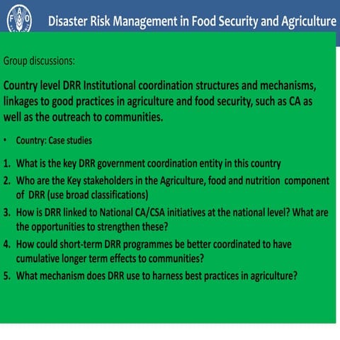 Disaster risk management in food security and agriculture