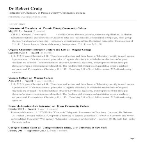 Dr robert craig Resume 2015