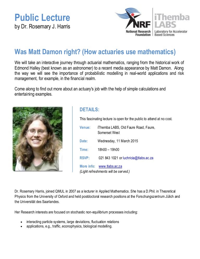 Dr Rosemary Harris iThemba LABS public talk March 2015