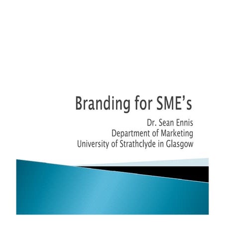 Branding for Small to Medium Sized Enterprises (SMEs) - Dr Sean Ennis