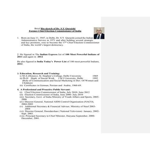 Dr S Y Quraishi resume