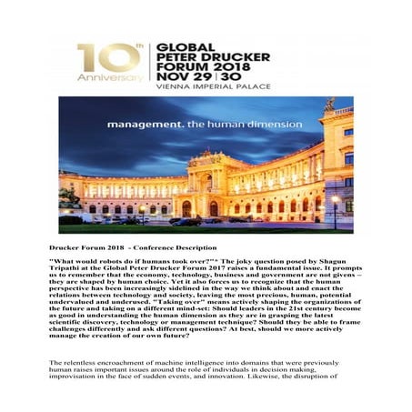 Drucker Forum 2018 -  management . the human dimension