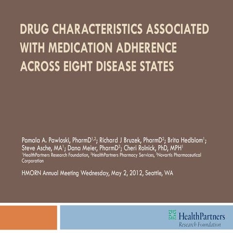 Drug Characteristics Associated with Medication Adherence Across Eight Diseas...