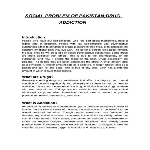 Drug addiction, a social problem of pakistan