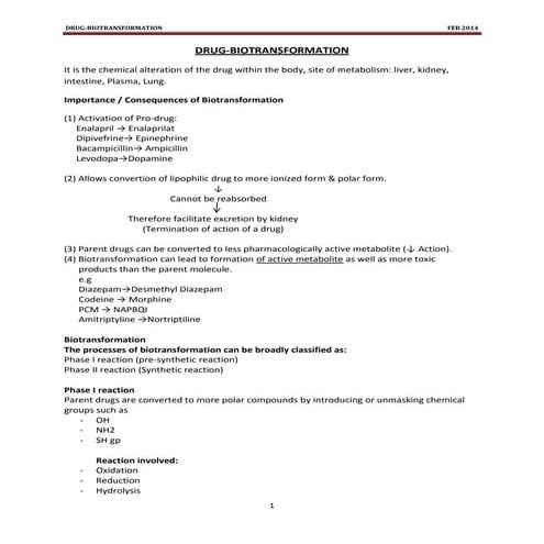 Drug biotransformationn