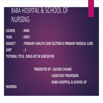 Drug kit for sub centre