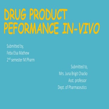 Drug product performance in vivo biopharmaceutics