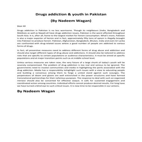 Drugs addiction & youth in pakistan by Nadeem wagan | PDF