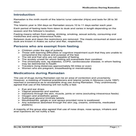 Drugs adjustment during ramadan