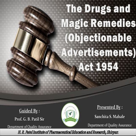 Drugs and magic remedies act (objectionable advertisements) 1954