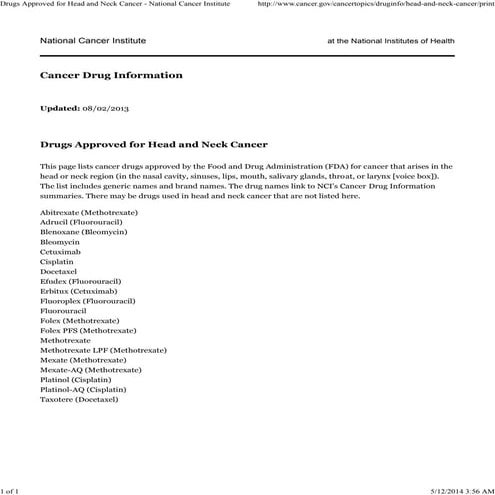Global Medical Cures™| Drugs approved for Head and Neck Cancer