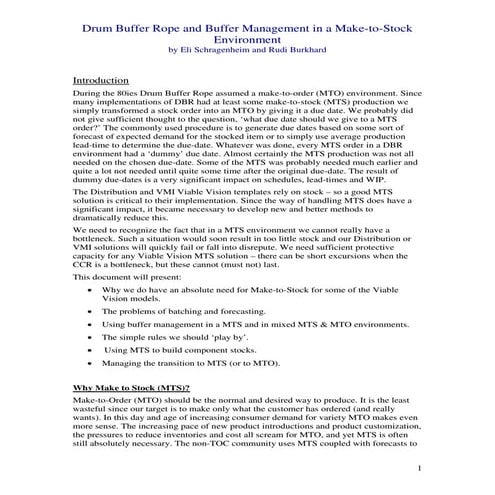 Drum buffer rope and buffer management in a make to stock environment