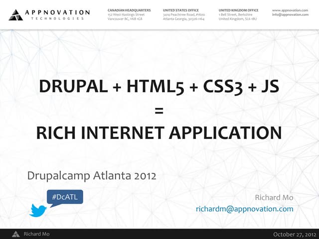Drupal + HTML5 + CSS3 + JS = Rich Internet Application