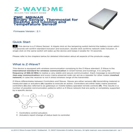 Dry contact sensor with temperature sensor start guide