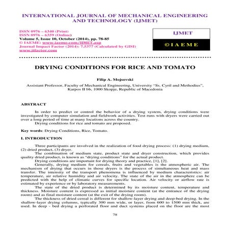 Drying conditions for rice and tomato