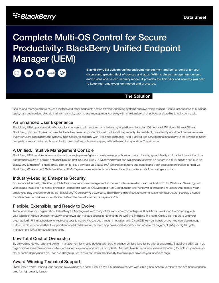 BlackBerry Unified Endpoint Manager (UEM) Complete MultiOS Control
