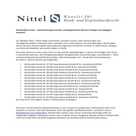 DS-Rendite-Fonds: Ausschüttungen werden zurückgefordert! Können Anleger sich ...