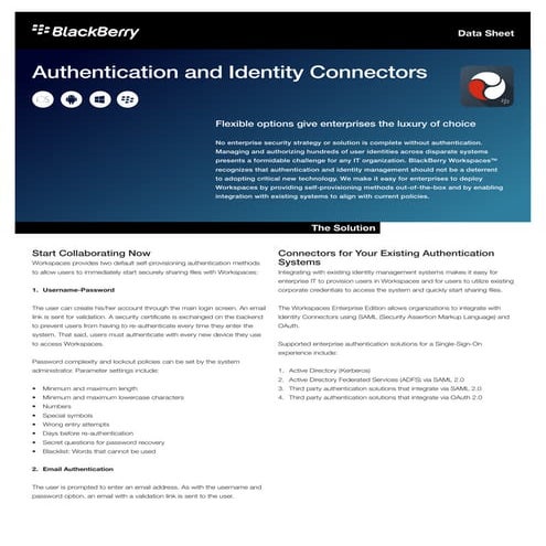 BlackBerry Workspaces: Authentication and Identity Connectors
