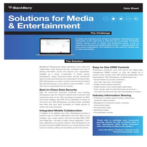 BlackBerry Workspaces: Solutions for Media & Entertainment 