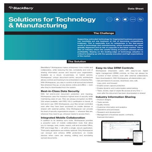 BlackBerry Workspaces: Solutions for Technology & Manufacturing