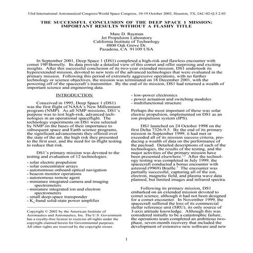 successful concluscion of the deep space