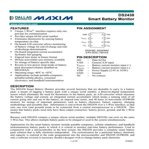 Ds2438 smart battery monitor | PDF