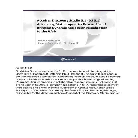 Accelrys Discovery Studio 3.1